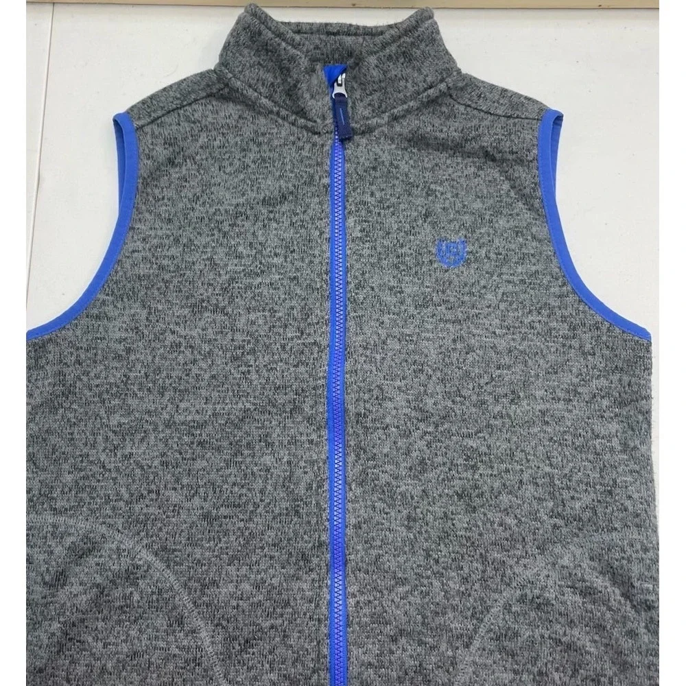 Youth Fleece Vest Chaps Gray‎ Blue Full Zip Sleeveless Jacket Boys L